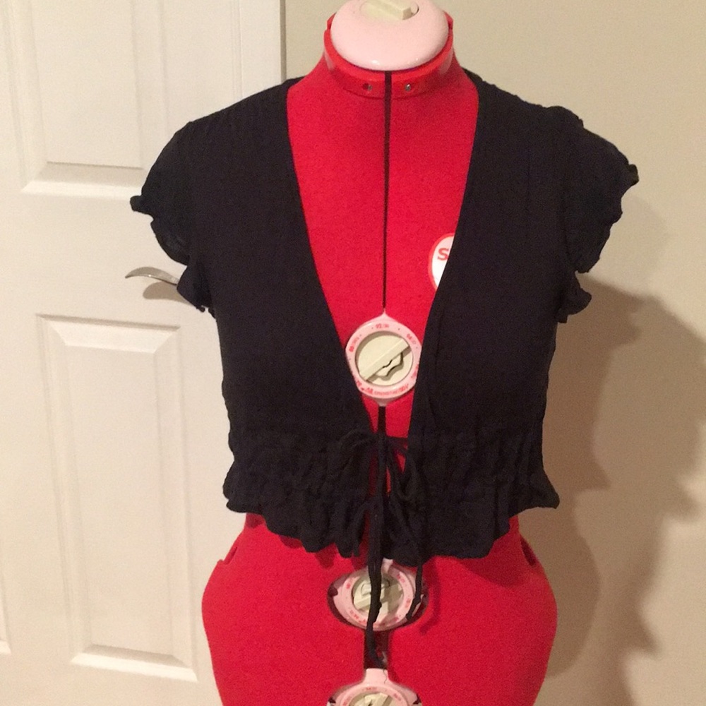 Kimchi Blue Black Tie Front Top